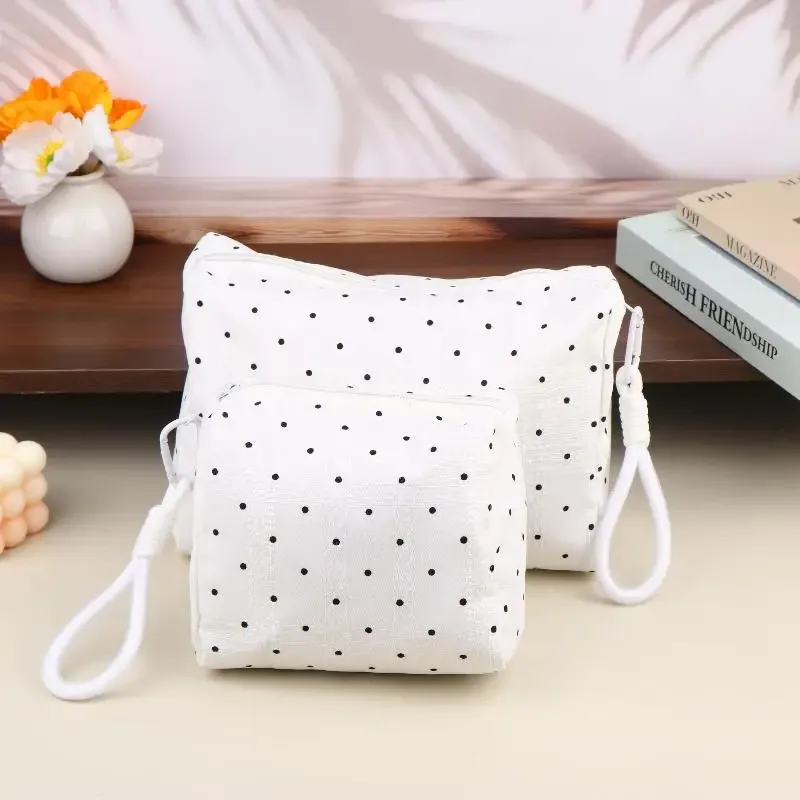ins – sac à cosmétiques simple à pois, trousse de maquillage portable, pochette de rangement de voyage, trousse de toilette de grande capacité à fermeture éclair, cadeaux pour filles