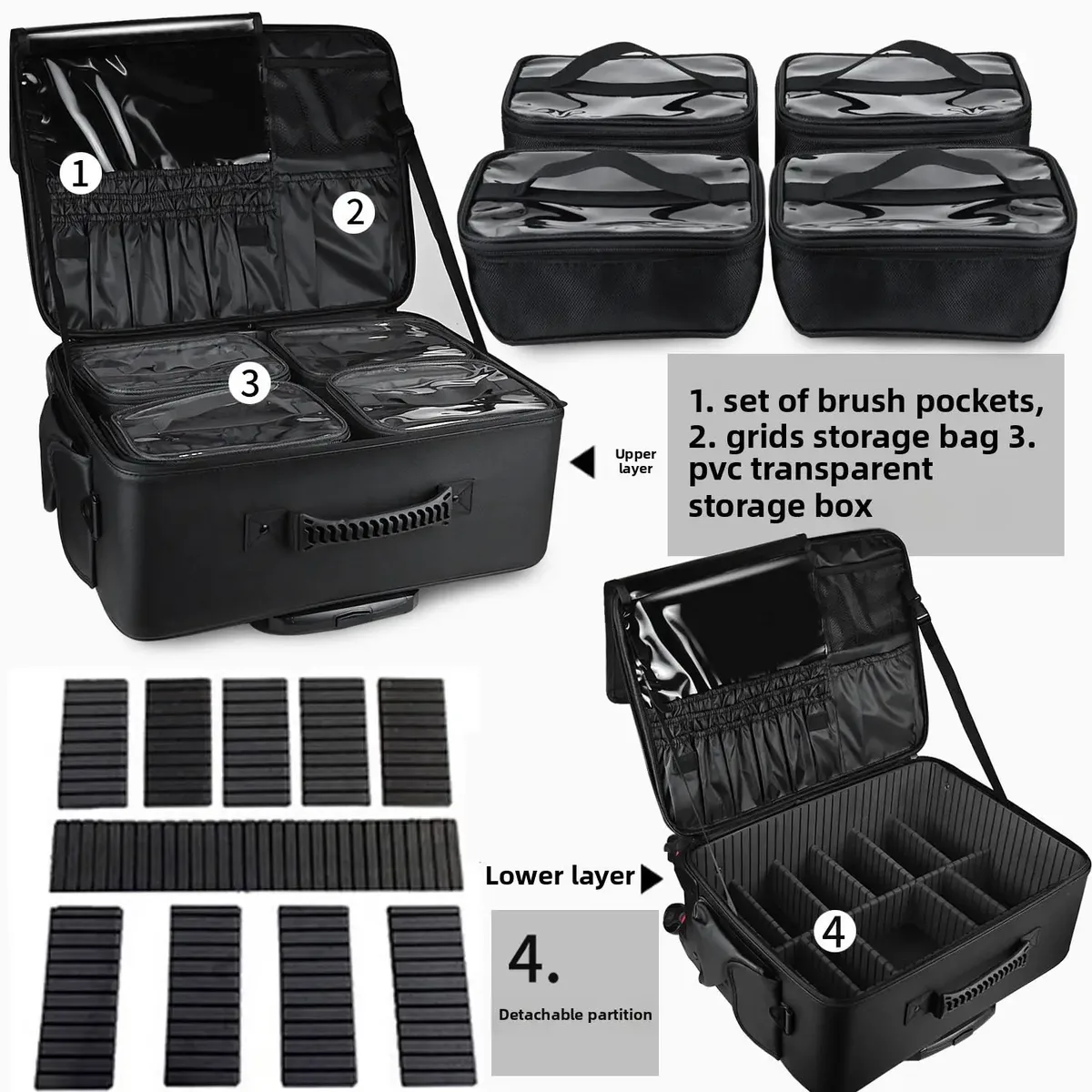 valise de chariot de maquillage de grande capacité, sacoche multifonctionnelle en pu oxford, boîte à outils roulante pour beauté nail art tatouage mode