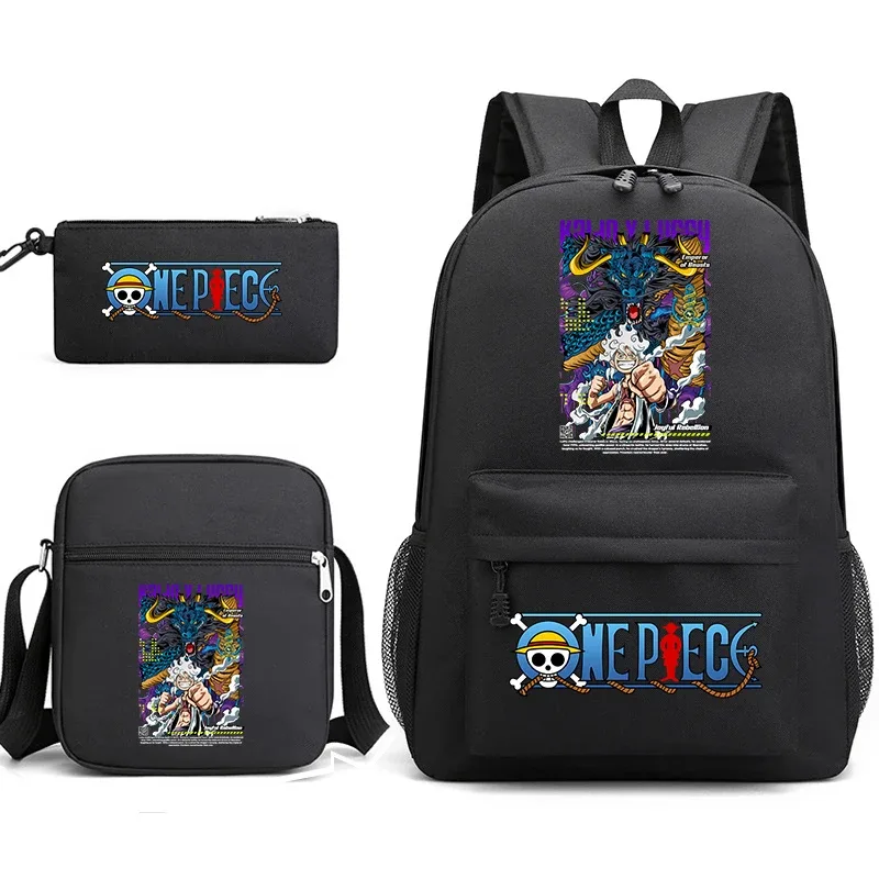 ensemble de sacs à dos d'école 3 en 1 one piece luffy anime pour garçons et filles avec trousse à crayons et sac à bandoulière