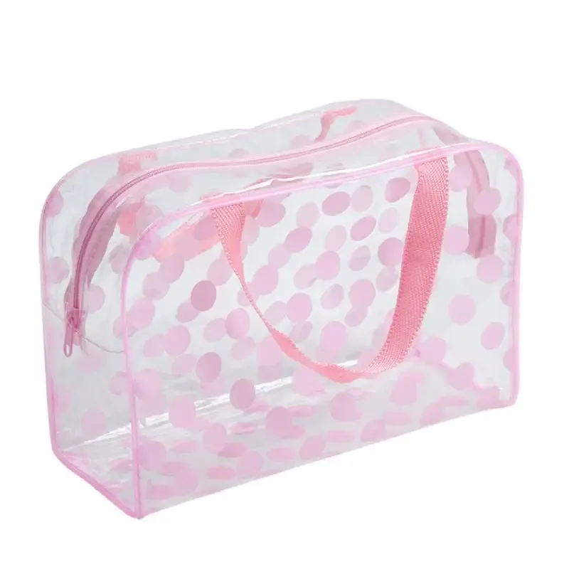 sac à cosmétiques transparent à pois en pvc, sac de maquillage portable étanche, trousse de toilette pour femmes, organisateur de rangement de voyage