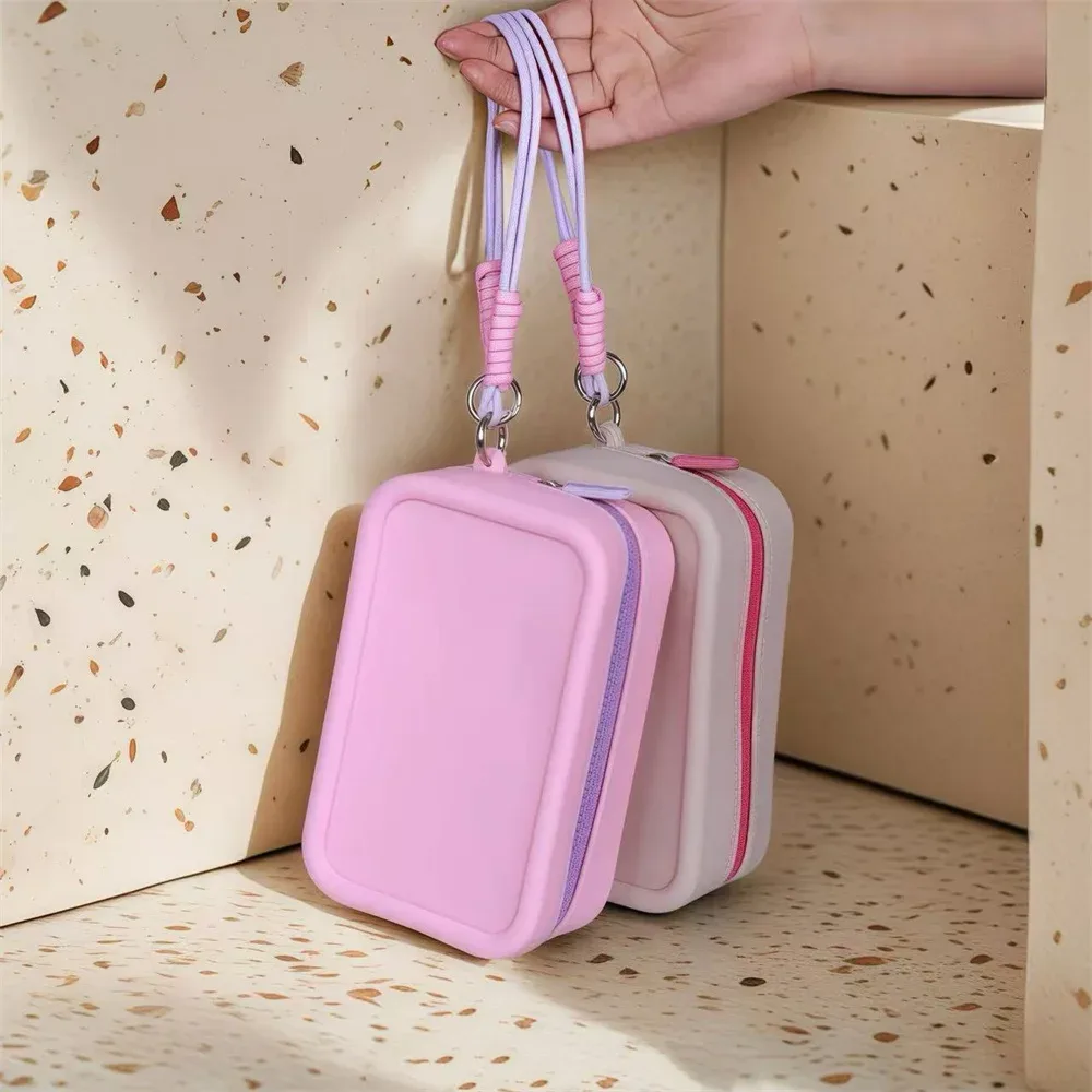 sac en silicone couleur bonbon, sac de maquillage, sac à cosmétiques, pochette de rouge à lèvres en silicone pour organisateur d'utilisation quotidienne