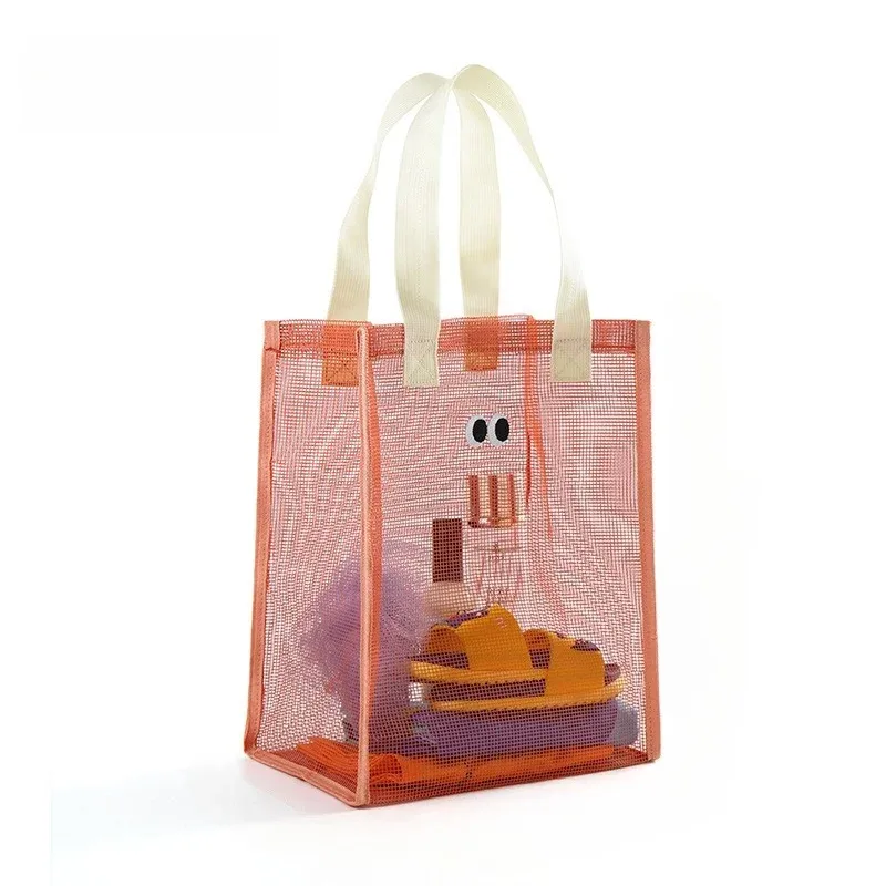 sac de plage en maille à grands yeux de dessin animé, sac de voyage multifonctionnel grande capacité, pochette cosmétique portable, trousse de toilette pour la natation