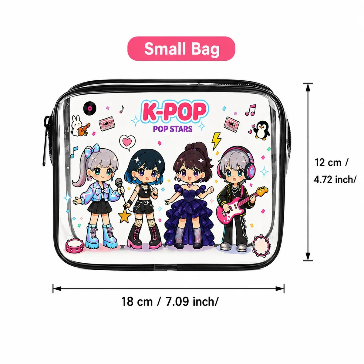 sac à cosmétiques transparent, sac de rangement transparent mignon de style kpop, pour articles de toilette de voyage, organisateur de maquillage, pochette étanche à fermeture éclair