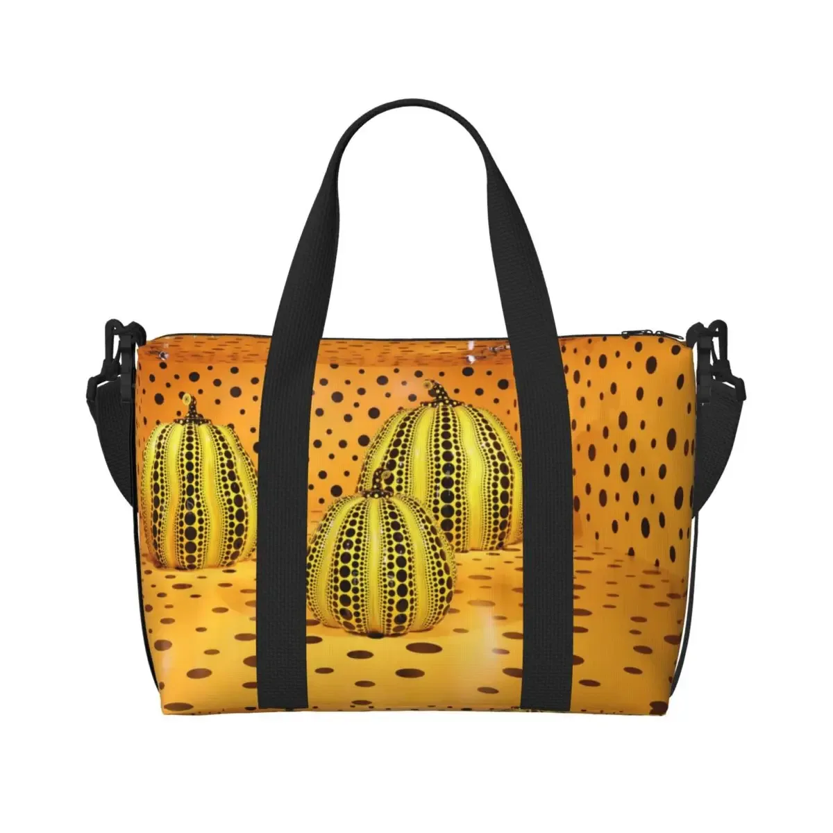 sac fourre-tout personnalisé yayoi kusama à pois pour femmes, sac de voyage à bandoulière de plage de gymnastique citrouille de grande capacité