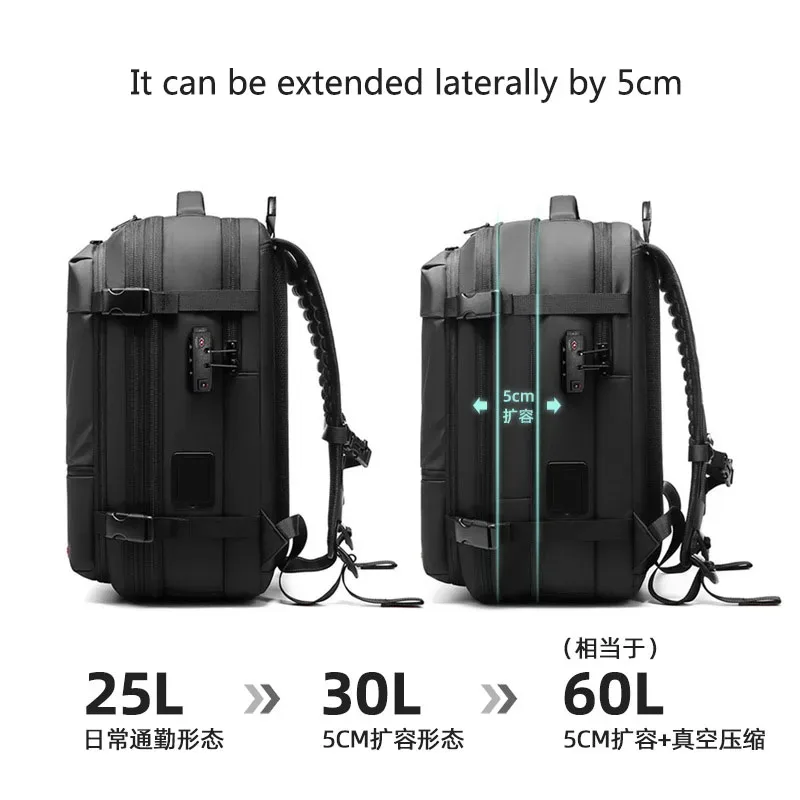 sac à dos ultra-capacitaire pour ordinateur portable, sac à dos de voyage haut de gamme pour homme, sac à dos extensible à compression sous vide