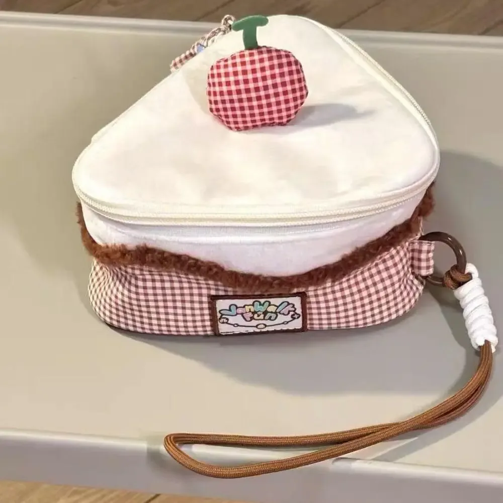 sac à maquillage kawaii cherry, grande capacité, forme triangulaire, pochette cosmétique, design à rabat, sac pour appareil photo, femme