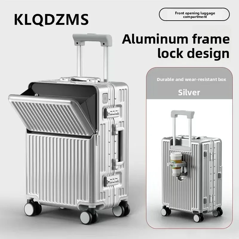 valise multifonctionnelle klqdzms à ouverture frontale, valise pour ordinateur portable, valise à roulettes 20"24"26 pouces, bagage de cabine avec fonction de charge