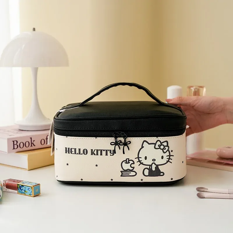 sac de rangement pour maquillage hello kitty authentique, grande capacité, sac de maquillage portable de voyage