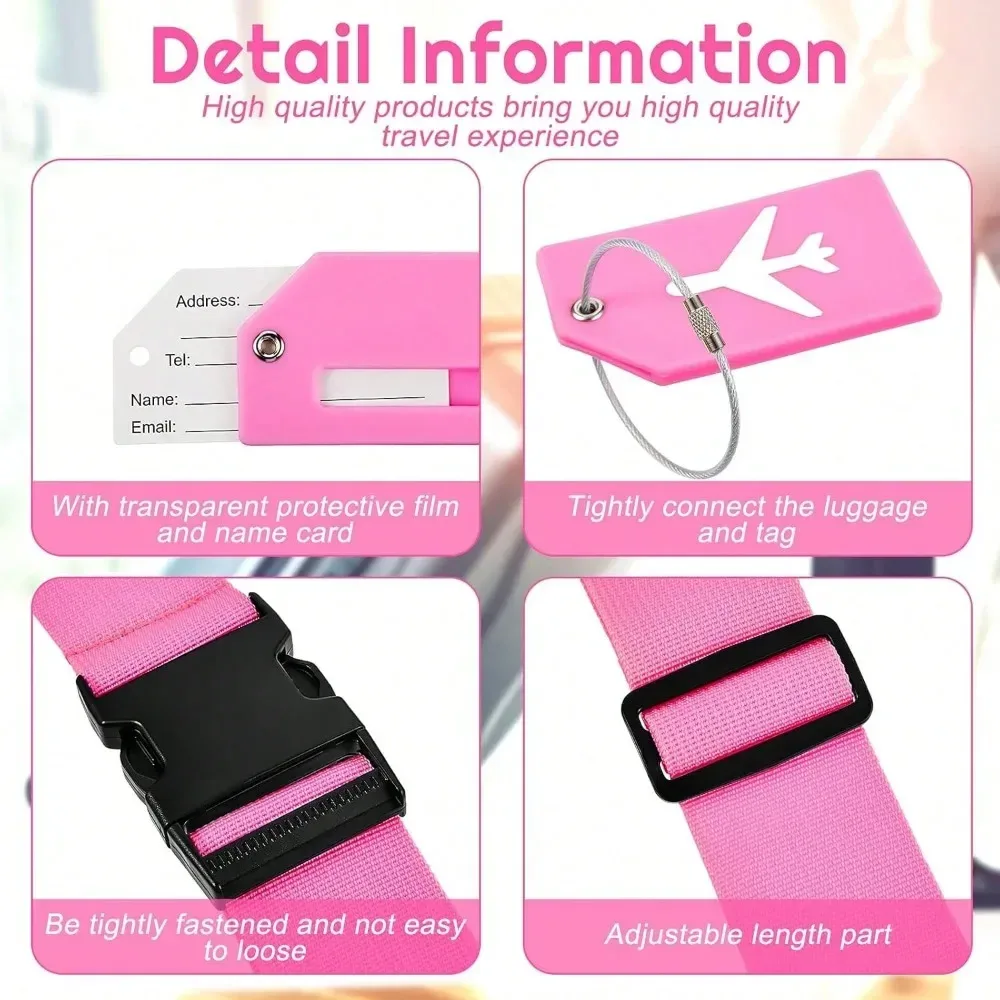 ensemble de sangles de bagages avec étiquette de bagage, plusieurs couleurs de sangles de bagage adaptées à différents types de bagages adaptées aux voyages