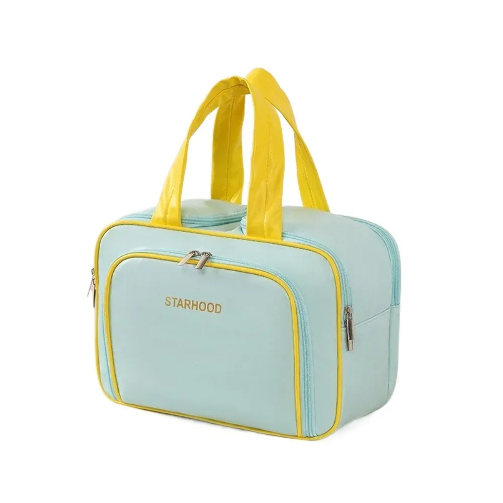 trousse de toilette de voyage grande capacité en pu, avec poignée et double fermeture éclair, organiseur de maquillage pour femme