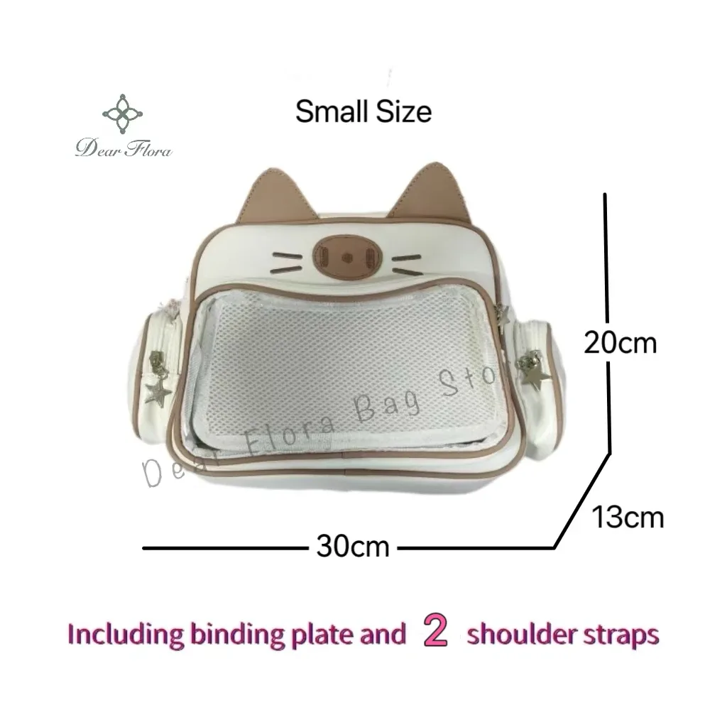 sac à dos chat argenté du japon y2k, sac d'école ita pour adolescent mignon, sac de voyage à poche transparente pour filles douces, femmes et garçons