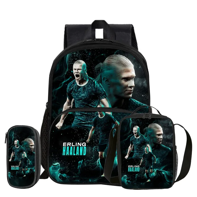 ensemble de 3 pièces haaland avec sac à dos à poche avant, sac à déjeuner isotherme, trousse à crayons de footballeur, cadeau pour enfants
