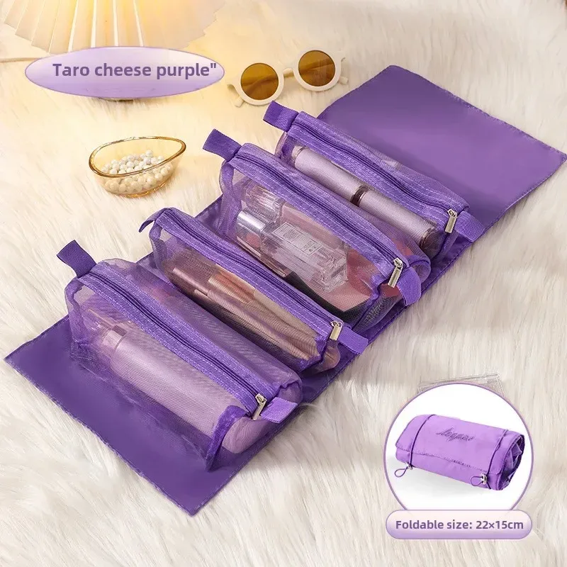 trousse de maquillage quatre-en-un amovible, trousse de voyage pliable multifonctionnelle et simple pour femmes, rangement de cosmétiques et de produits de toilette