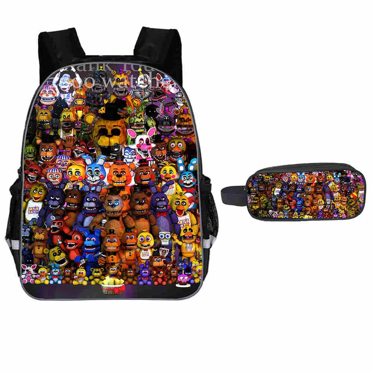 sac à dos f-five nights at freddy pour enfants, ensemble de 2 pièces, sac de retour à l'école pour étudiants avec trousse à crayons, sac à dos de voyage léger pour adolescents