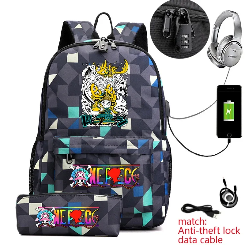 sac à dos antivol pour étudiants avec imprimé tony chopper, avec trousse à crayons, sac à dos décontracté pour garçons, filles et adolescents