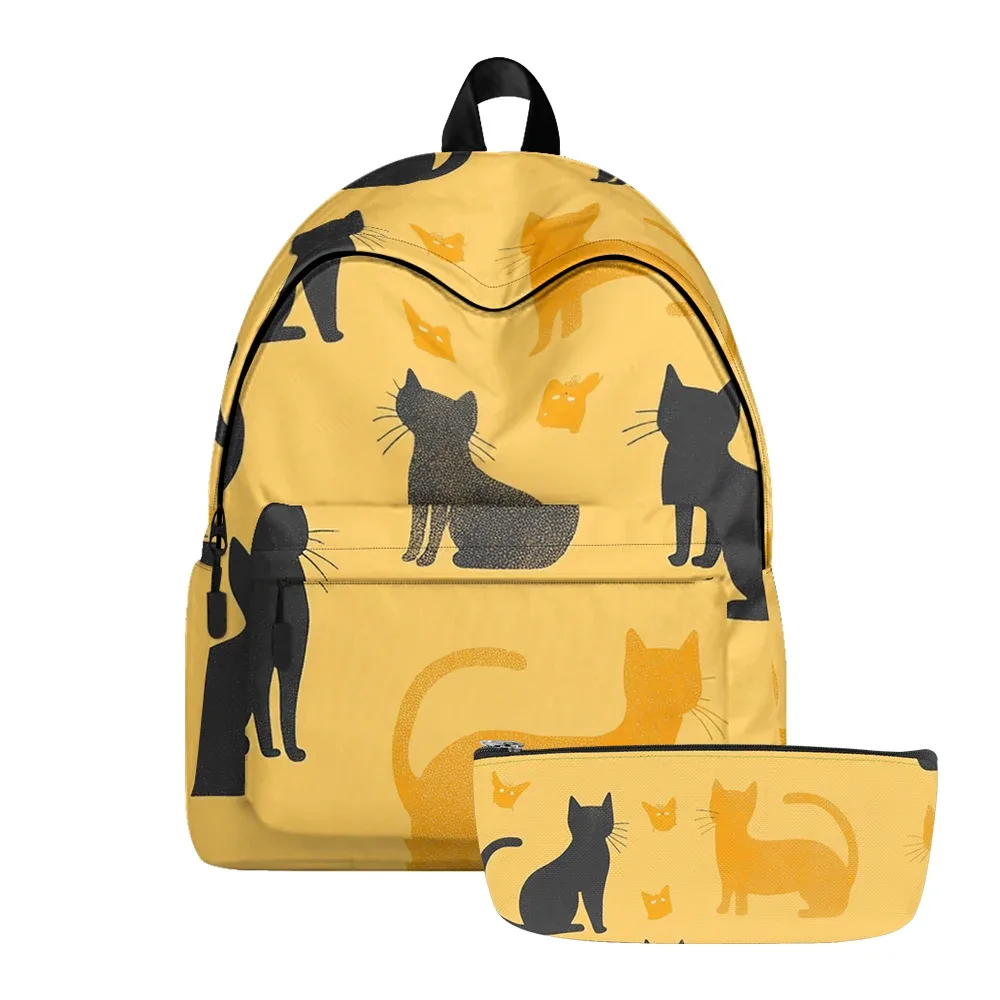 sac à dos imprimé de chats de dessin animé renard mignon, sacs à crayons à bretelles réglables, sac d'école léger et durable, sac à dos de voyage, ensembles pour adolescents