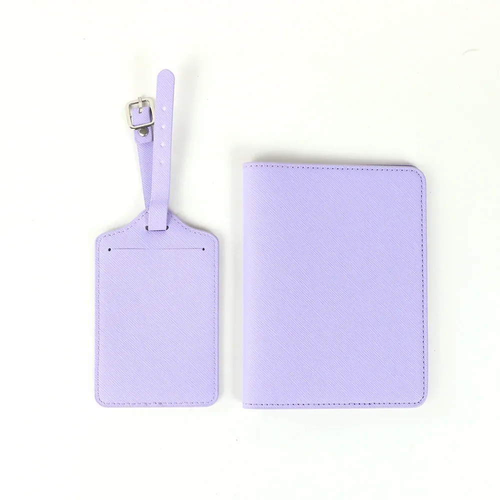 ensemble cadeau de voyage personnalisé : porte-passeport en cuir à motif croisé, porte-billets, porte-passeport en pu, porte-étiquette de bagage