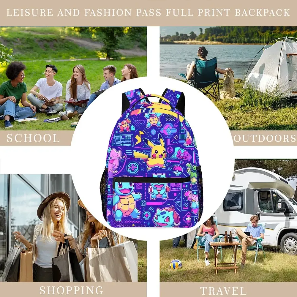sac à dos imprimé pokemon pixel art, sac d'école, sac à dos décontracté pour garçons et filles, sac à dos de voyage pour ordinateur portable