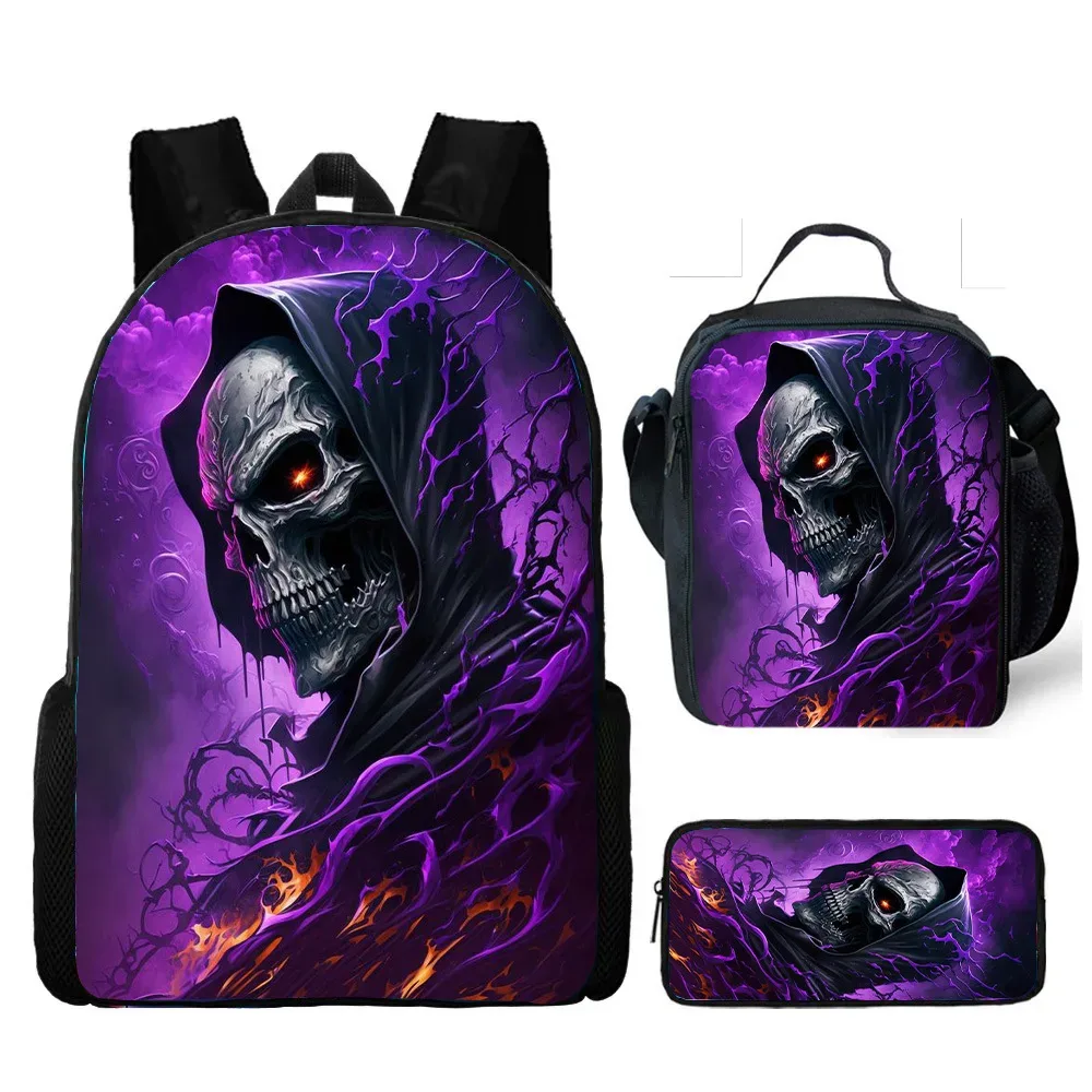 vente chaude crâne sac à dos trois pièces ensemble imprimé école primaire et secondaire sac à dos repas sac porte-crayon
