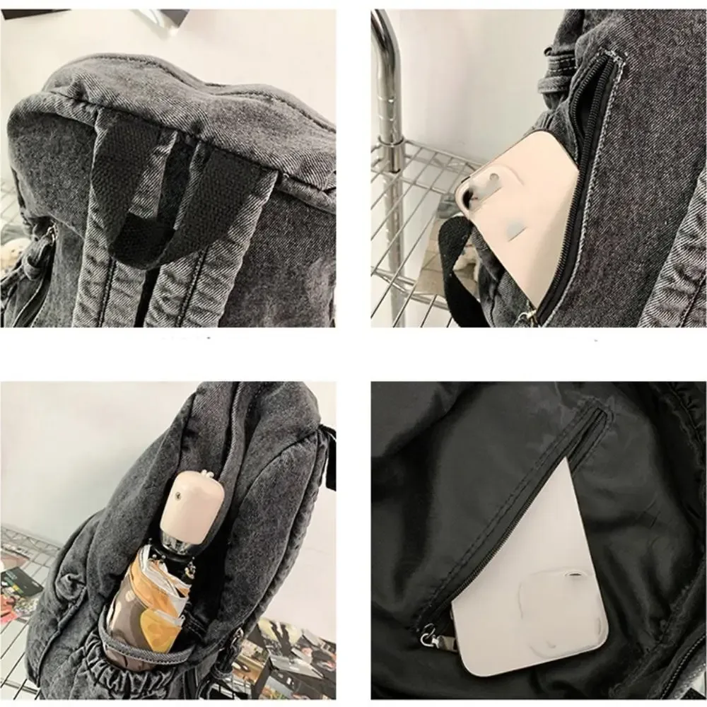 sac à dos en jean portable y2k, style streetwear, grande capacité, sac à main vintage, sac de shopping de style japonais, sac bandoulière uni pour fille