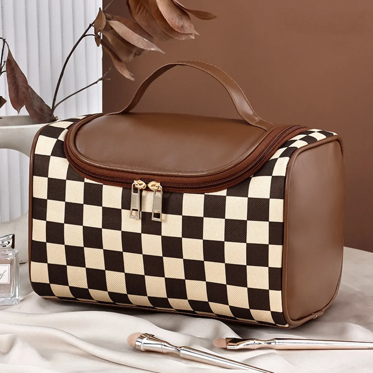 sac de maquillage en pu pour femmes, mignon, organisateur de produits de toilette, pochette de maquillage de voyage étanche, trousse à cosmétiques portable de grande capacité