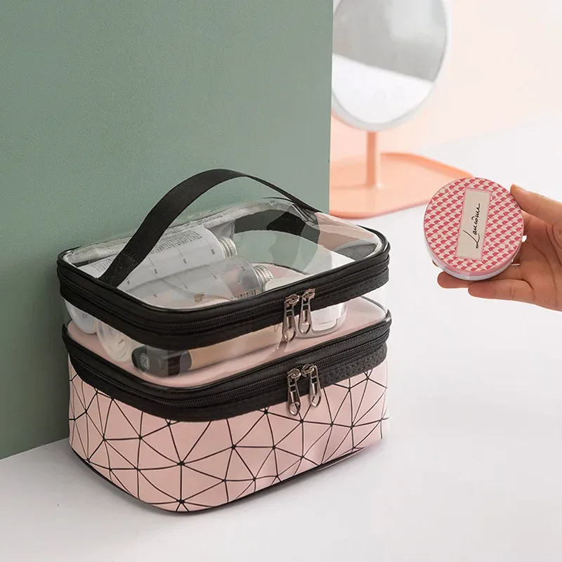 double trousse de maquillage portable de grande capacité, version coréenne, sac de toilette multifonctionnel de voyage ringer, sac de rangement portable