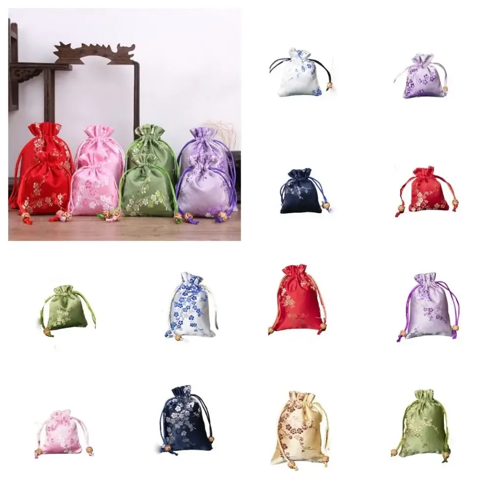 sac de rangement en satin lisse, sac cadeau à cordon de serrage, cravate brodée, sachet pour femmes, mariage
