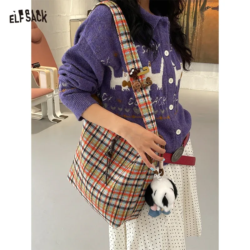 ELFSACK 2025 hiver nouveautés basique cordon multicolore sac à bandoulière à carreaux pour femme