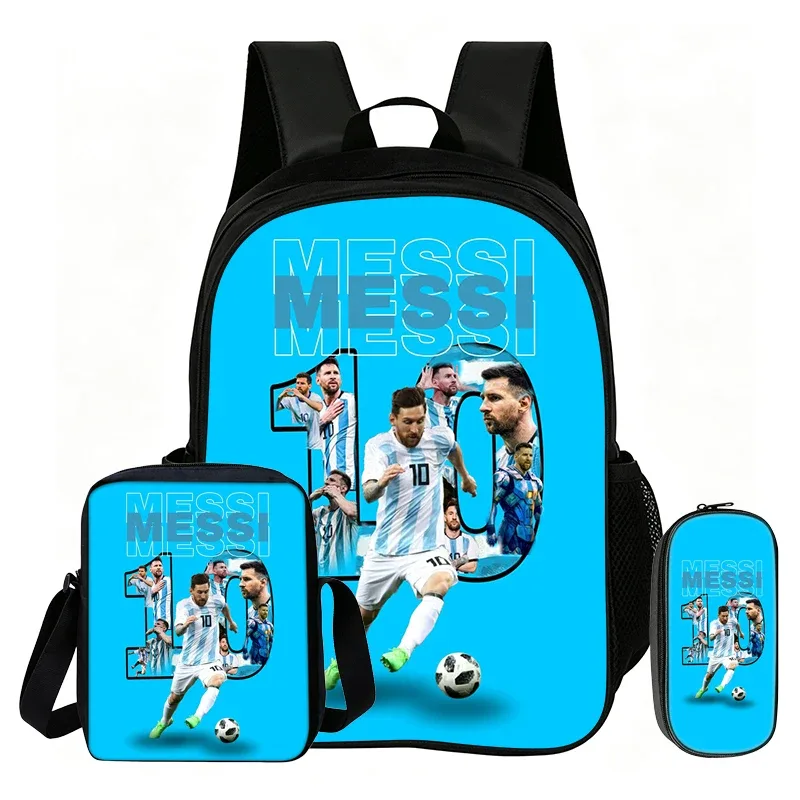 ensemble de 3 pièces m-messi pour enfants : sac à dos scolaire, sac à bandoulière et trousse à crayons – sac de sport football, sac à dos de star du football