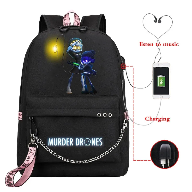 dessin animé meurtre drones sac à dos femmes hommes décontracté usb sac de charge voyage sac à dos garçon fille anime meurtre drones sacs d'école mochila