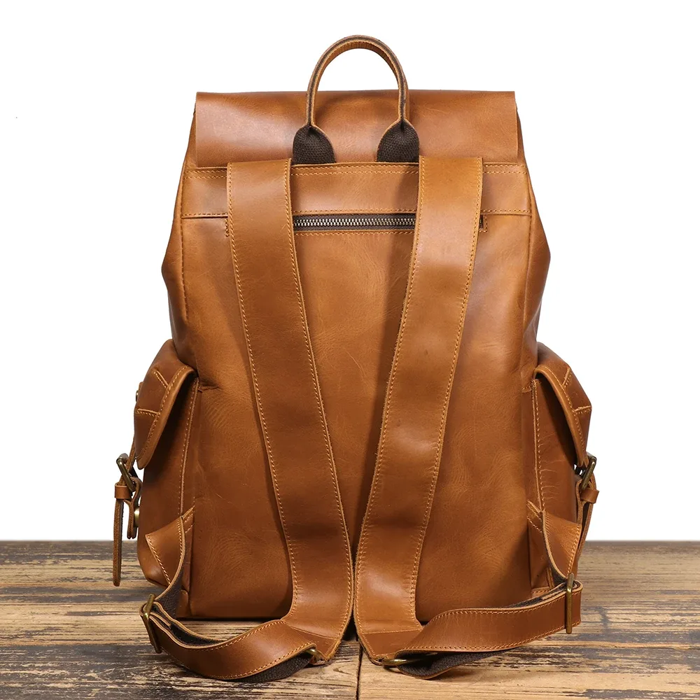 luokir vintage en cuir véritable unisexe couche supérieure en peau de vache sac à dos grande capacité ordinateur portable voyage sac à dos parachutiste sac