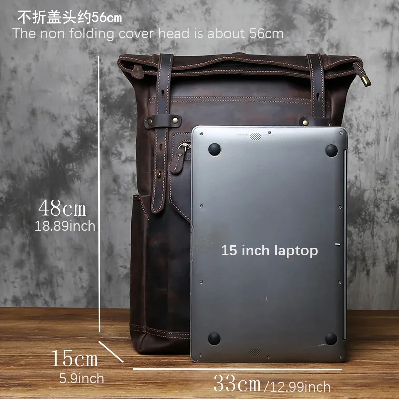 sac à dos vintage en cuir véritable pour homme nzpj, sacoche pour ordinateur en cuir crazy horse, sac à dos de voyage en cuir de vachette pleine fleur naturel