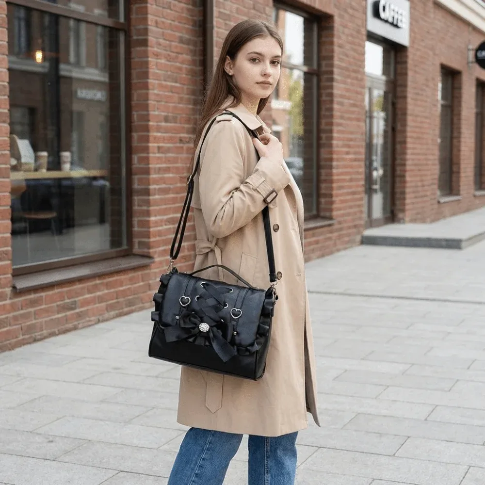 sac à dos portable avec nœud papillon, grande capacité, style ballet, sac à bandoulière, sac à main coréen, sac d'école, sac de voyage