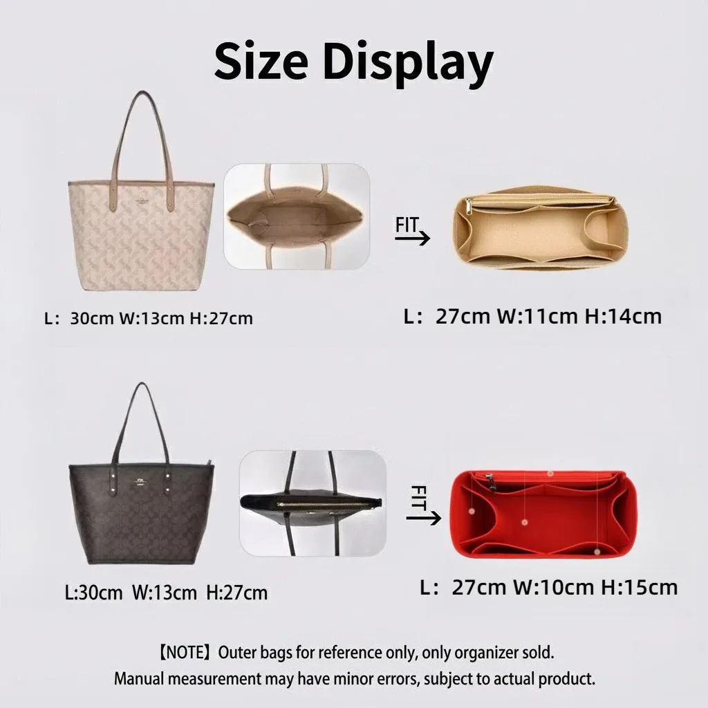 organisateur de sac à main pour coach central tote, avec fermeture éclair, séparateur de sac à main, formeur de sac à main, doublure avec plusieurs poches, sac de rangement pour le maquillage