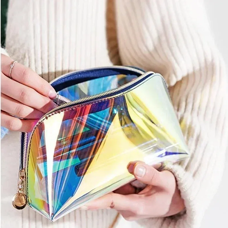 sac à cosmétiques laser à la mode pour femmes, étui de maquillage transparent en pvc, pochette de rangement de beauté, sac de rouge à lèvres féminin, pochette de maquillage pour dames
