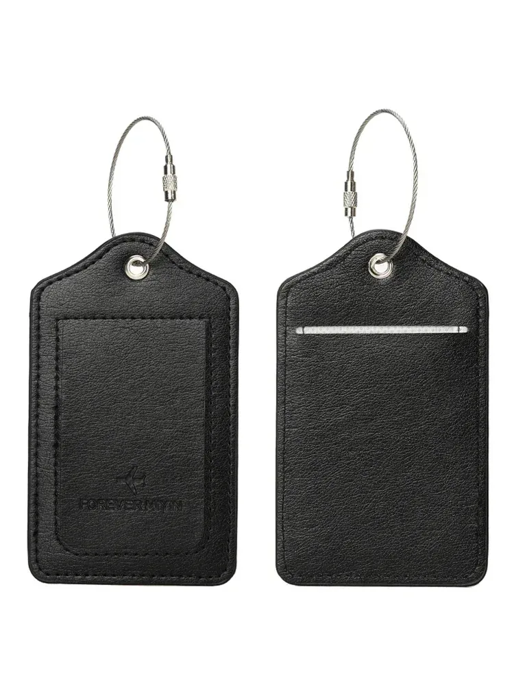 étiquette de bagage en cuir pu avec boucle de câble métallique anti-perte et housse de protection de la vie privée intégrée, adaptée aux bagages et aux sacs de voyage