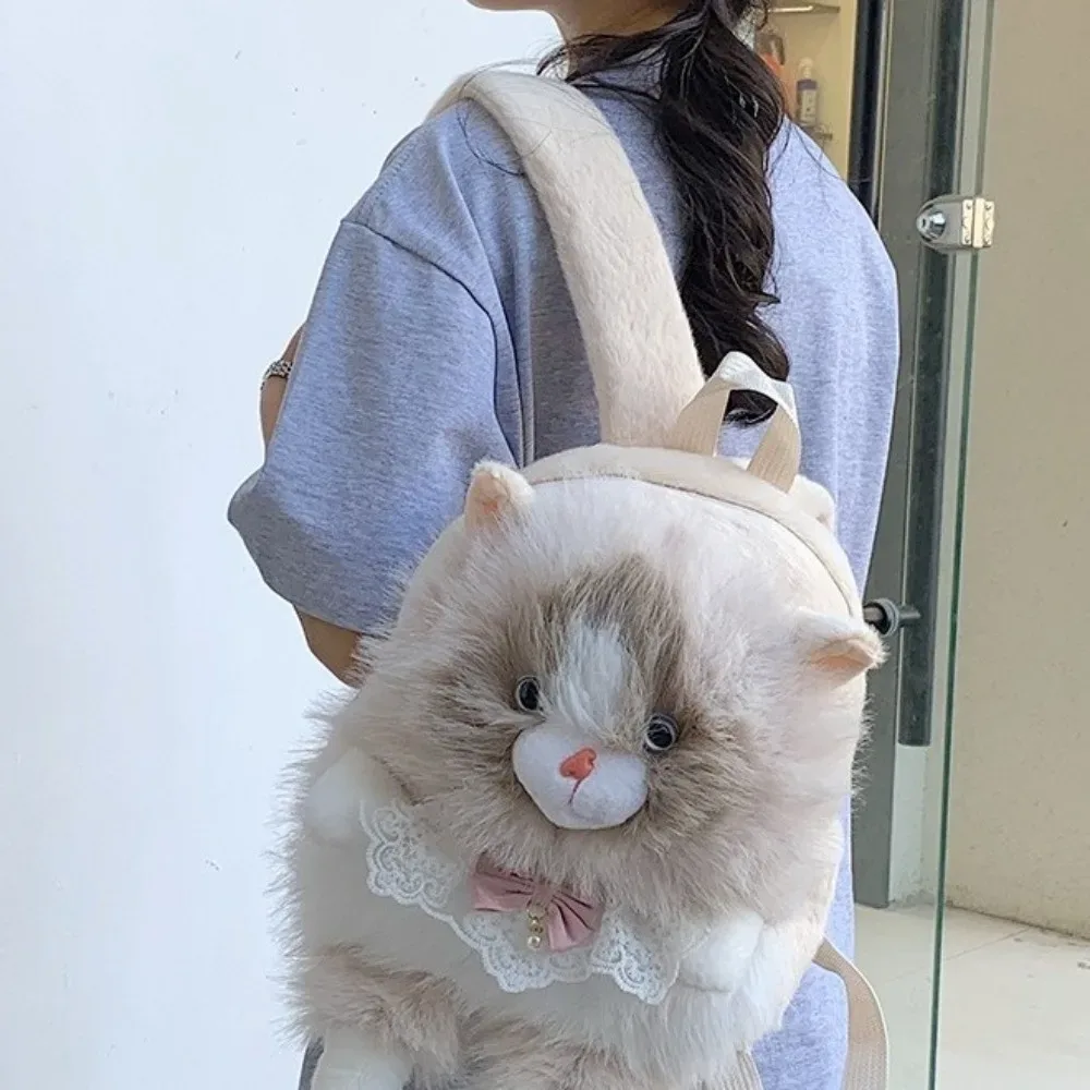 sac à dos mignon, doux et moelleux en forme de chat, grande capacité, sac à dos 3d, doublure en polyester, sac à bandoulière réaliste, idéal pour les voyages.