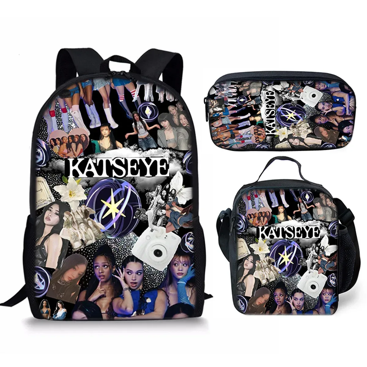 sac à dos d'école kpop katseye 3d imprimé, 3 pièces/ensemble, avec sac à déjeuner et trousse à crayons – nouveauté amusante et populaire de luxe