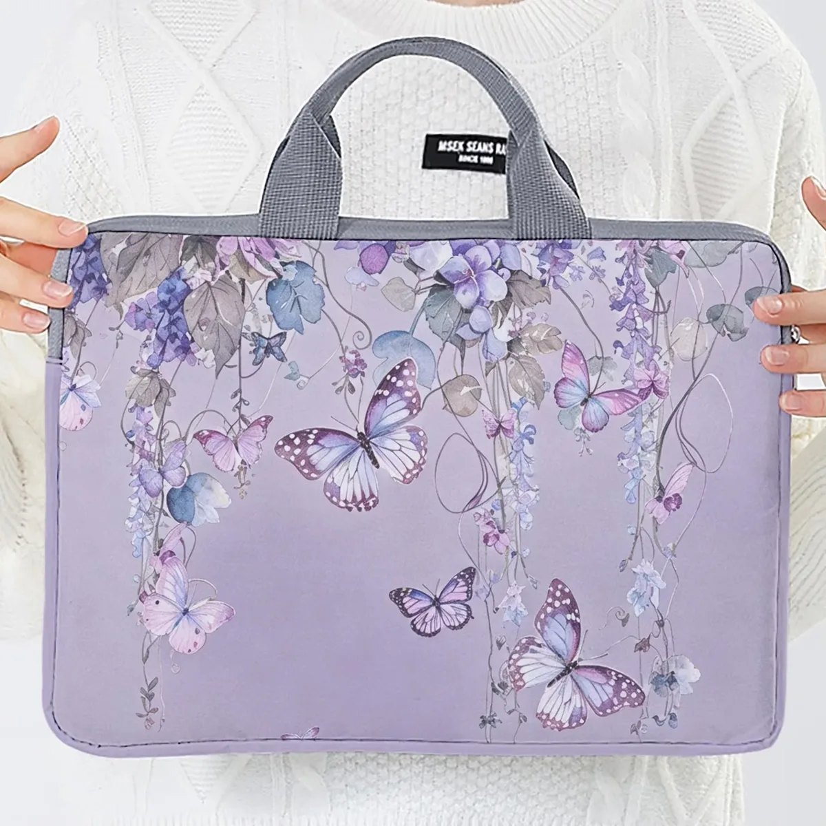 un ensemble, deux styles, sacoche pour ordinateur portable imprimée avec motif glycine et papillon, adaptée aux ordinateurs portables de 14 pouces