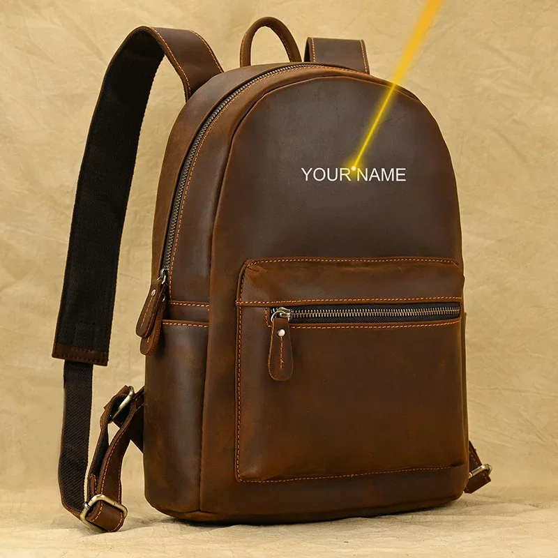 luufan-sac à dos en cuir véritable pour homme et femme, grande capacité, sac à dos pour ordinateur portable 15 ", sac d'école unisexe, sac de voyage masculin, cuir de vache
