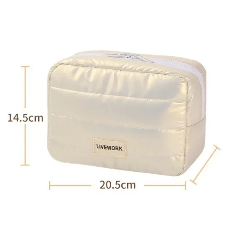 trousse de maquillage puffer grande capacité pour femmes, organiseur de maquillage esthétique, pochette portable à fermeture éclair, sac de rangement de voyage