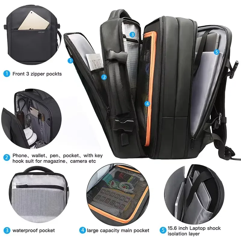 heroic knight sac à dos de voyage hommes sac à dos d'affaires école extensible usb sac grande capacité 15.6 ordinateur portable sac à dos étanche sac