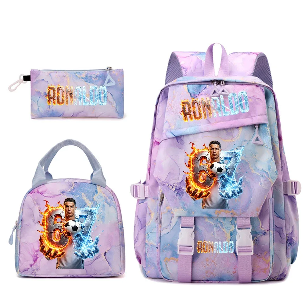 ensemble de sacs à dos pour étudiants avec imprimé cr7 ronaldo 67, avec sac à lunch et trousse à crayons, sac à dos de voyage pour adolescentes