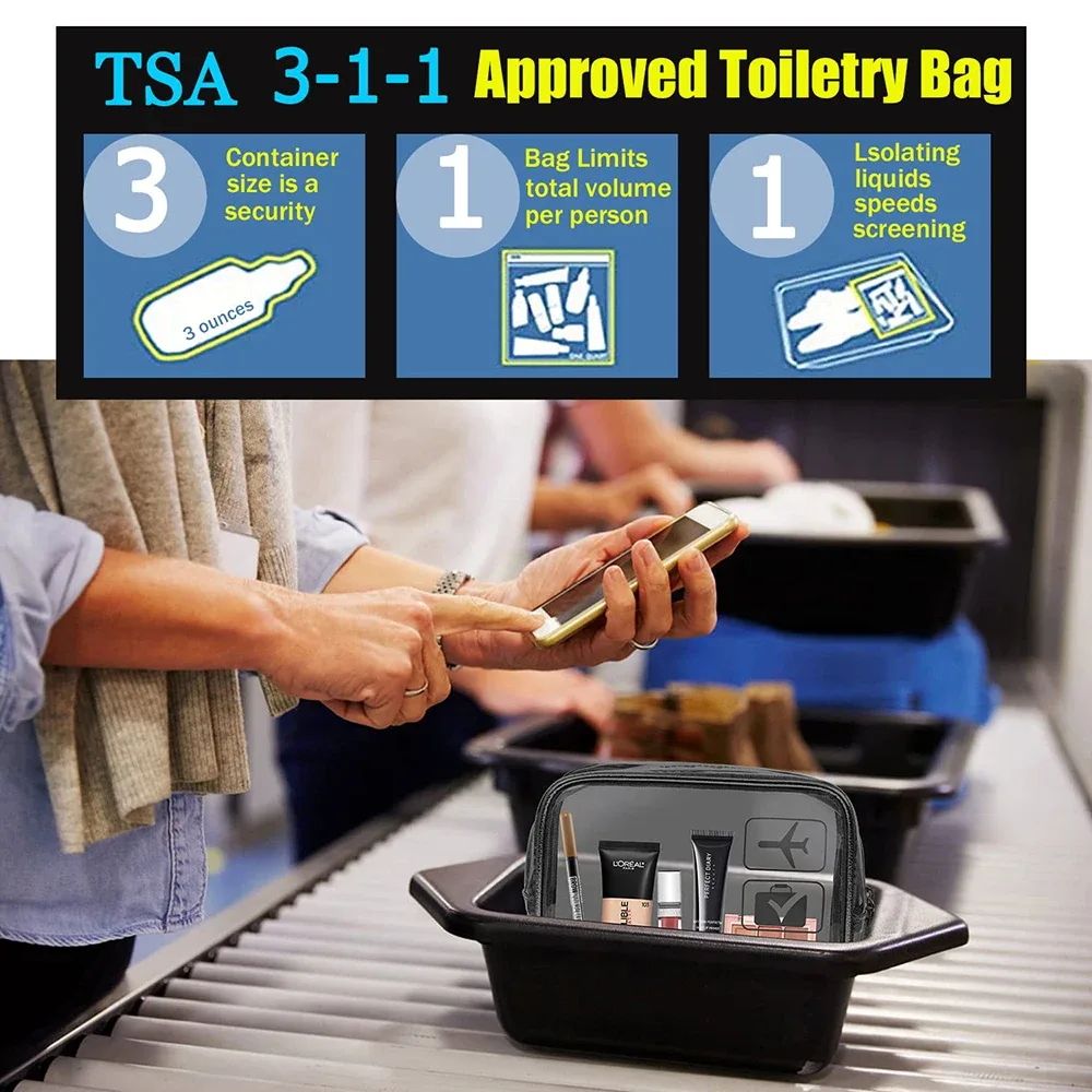 pochette à cosmétiques 3 pièces, sacs de toilette transparents, sac de toilette compatible avec la compagnie aérienne aéroport, trousse de toilette de voyage pratique fa