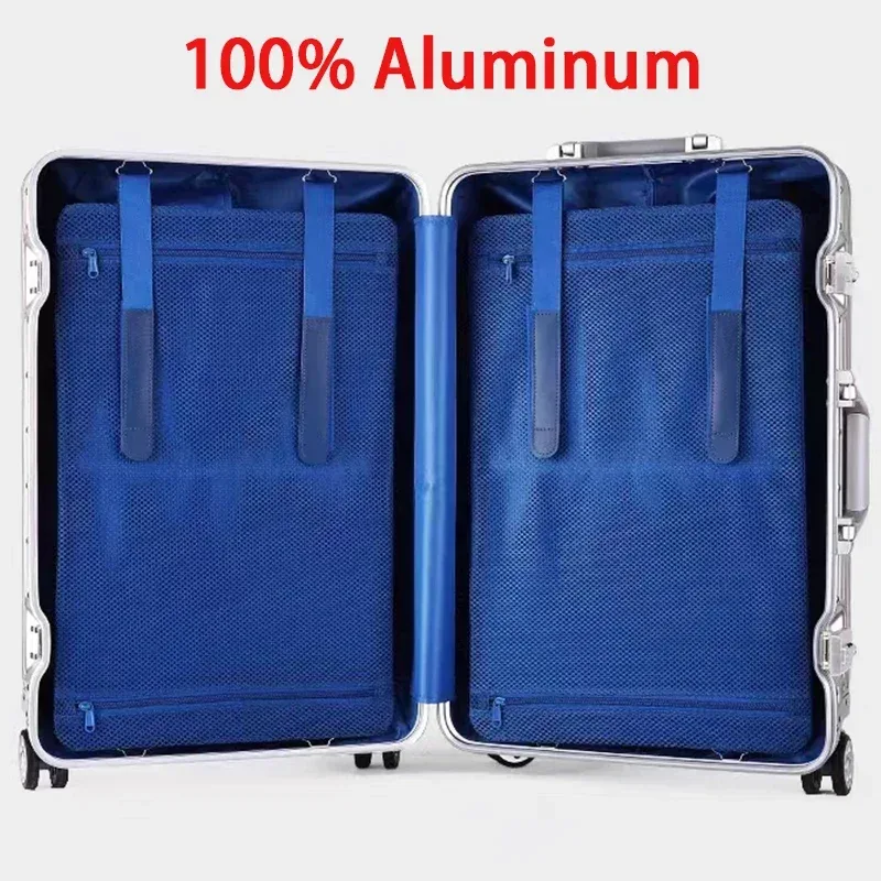 100% valise en aluminium meilleure vente valise de chariot en métal valises sur roues porte-bagages 20/26/30 pouces valises de voyage de cabine