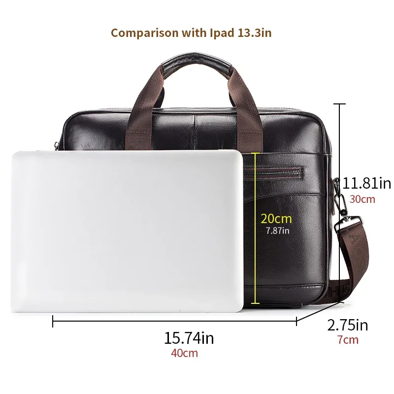 sac d'ordinateur en cuir de vache, porte-documents pour hommes en cuir véritable de grande capacité de 14 pouces, sac de fichiers rétro en peau de vache avec couche supérieure