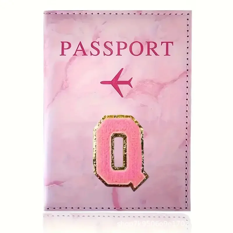 porte-passeport en cuir pu rose avec étiquette brodée, étui pour billets et cartes de crédit, accessoires de voyage
