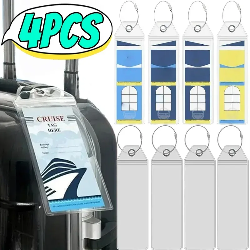 1/4 pièces porte-étiquette de bagage en pvc, étanche, en plastique épais, pochette pour étiquette de voyage en