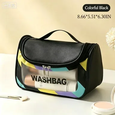 sac cosmétique transparent de grande capacité, extensible en trois dimensions, imperméable, sac de rangement pour cosmétiques en pvc portable pour les voyages