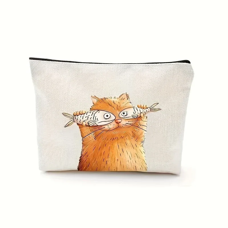 trousse de maquillage sur le thème du chat, pochette à cosmétiques avec fermeture éclair, motif de chat mignon, organisateur de toilette de voyage, cadeau pour les amoureux des chats